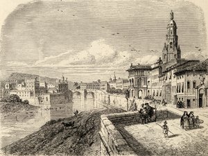 1870年に出版された牧師サミュエルマニングによる「スペインの写真」からのムルシア、スペイン 作： English School